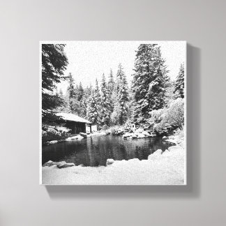 Originele foto besneeuwd landschap op canvas afdru afdruk