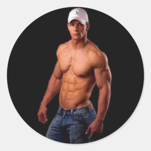 Originele fotoArt - Musculaire torso in Pet en Jea Ronde Sticker