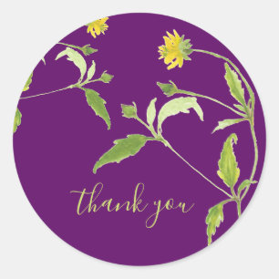 Originele gele wilde bloem waterverf dank u ronde sticker