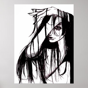 Originele gotische inkt vrouw donkere illustratie  poster