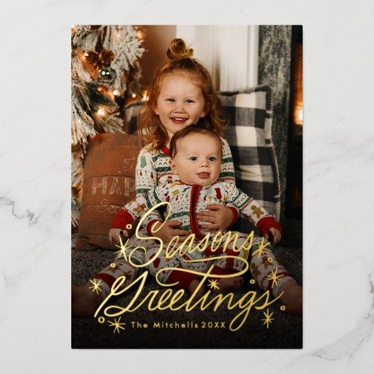 Originele Hand Lettering Seizoenen Groeten Folie Feestdagenkaart (Voorkant)