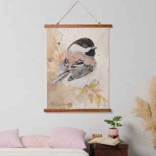 Originele handgeschilderde waterverf mees vogel hangend wandkleed