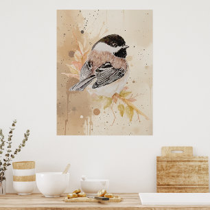 Originele handgeschilderde waterverf mees vogel poster