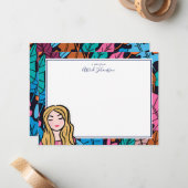 Originele illustratie Blondine Dame Notitiekaartje (Voorkant / Achterkant in situ)