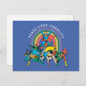 Originele Justice League - Peace, Love, Equality Briefkaart (Voorkant / Achterkant)