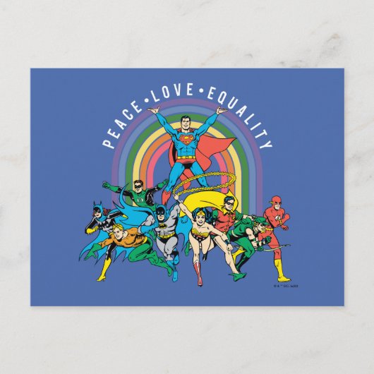Originele Justice League - Peace, Love, Equality Briefkaart (Voorkant)