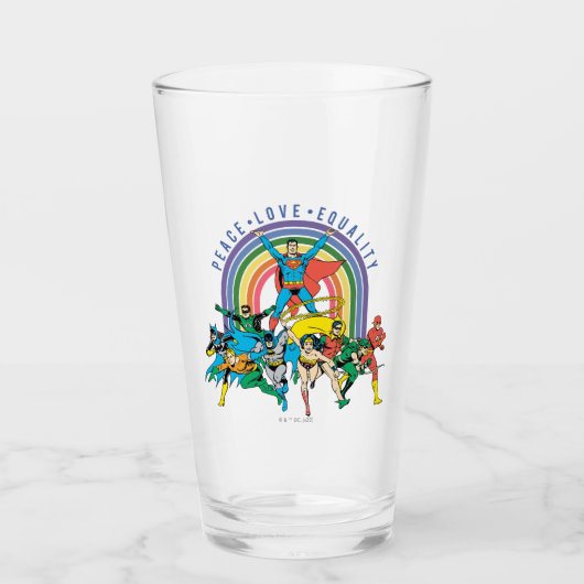 Originele Justice League - Peace, Love, Equality Glas (Voorkant)