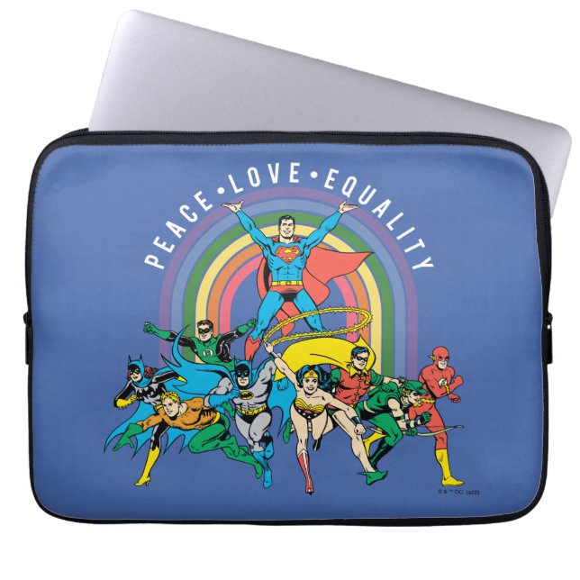 Originele Justice League - Peace, Love, Equality Laptop Sleeve (Voorkant)