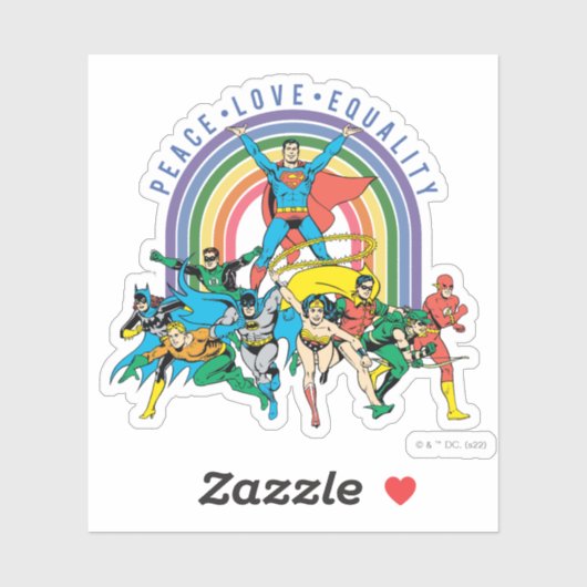 Originele Justice League - Peace, Love, Equality Sticker (Vel)
