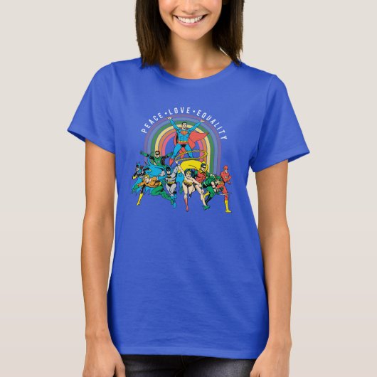 Originele Justice League - Peace, Love, Equality T-shirt (Voorkant)