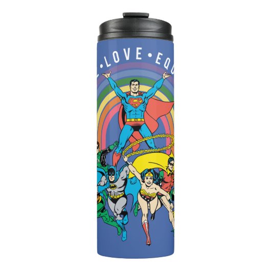 Originele Justice League - Peace, Love, Equality Thermosbeker (Voorkant)