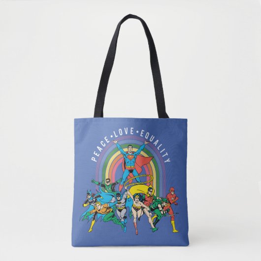 Originele Justice League - Peace, Love, Equality Tote Bag (Voorkant)