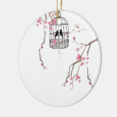 Originele kersenbloesem-vogelkooi keramisch ornament (Links)