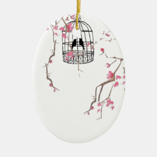 Originele kersenbloesem-vogelkooi keramisch ornament