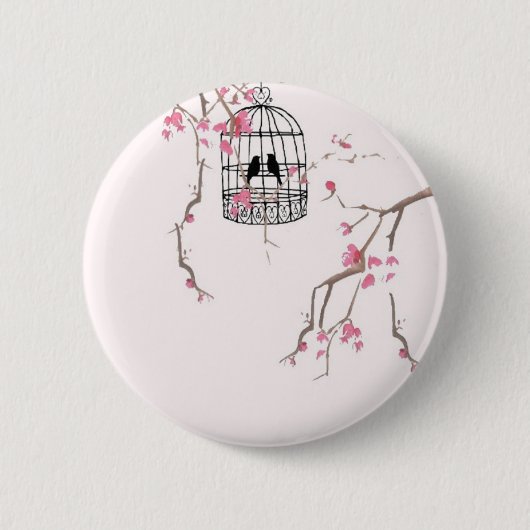 Originele kersenbloesem-vogelkooi ronde button 5,7 cm (Voorkant)