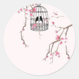 Originele kersenbloesem-vogelkooi ronde sticker