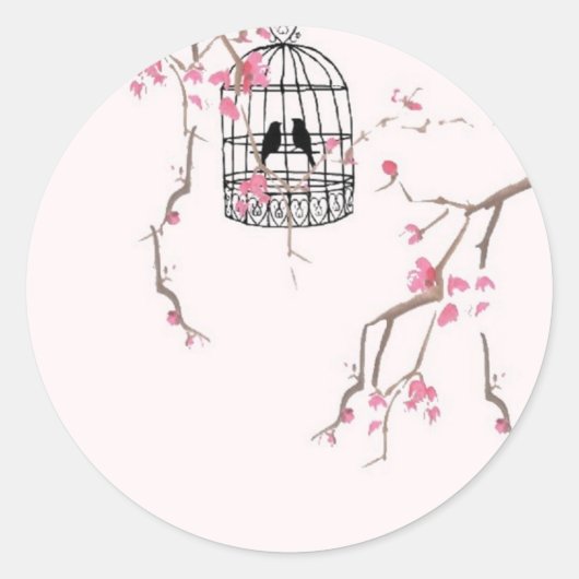 Originele kersenbloesem-vogelkooi ronde sticker (Voorkant)