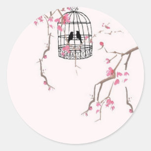 Originele kersenbloesem-vogelkooi ronde sticker