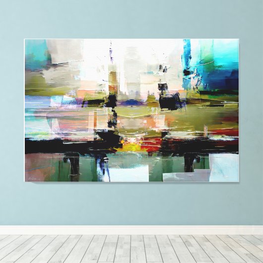 Originele kleurrijke Abstracte kunst van Dushan Canvas Afdruk (Insitu (Houten vloer))