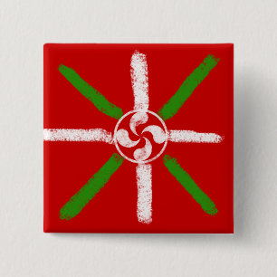 Originele krijt getrokken Ikurriña en Lauburu Vierkante Button 5,1 Cm