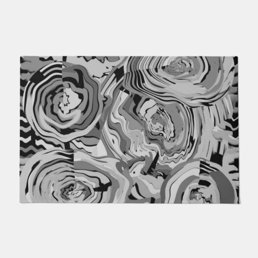 Originele Kunst Bloemen Grijs & Zwart Ontwerp Buit Deurmat (Voorkant)