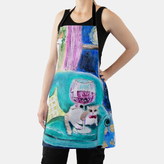 Originele kunst gezellige kat schort (Insitu)
