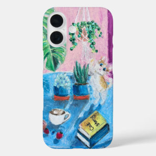 Originele kunst gezellige kat telefoon geval iPhone 16 hoesje