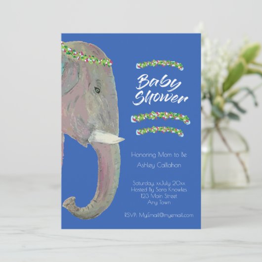 Originele Kunst Olifant, Baby shower - Jongen Kaart (Staand voorkant)