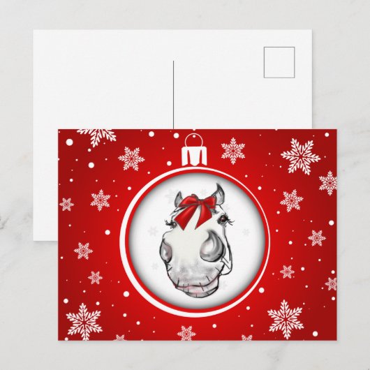 Originele Kunst Schattigee Pony Kerst briefkaart (Voorkant / Achterkant)