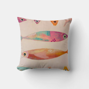 Originele Kunst School of Fish - Roze, Teal, Oranj Kussen