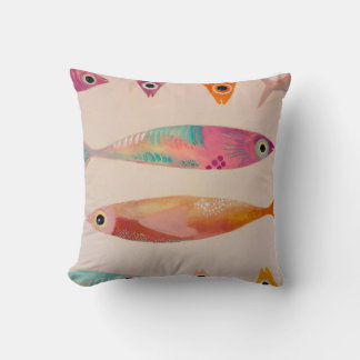 Originele Kunst School of Fish - Roze, Teal, Oranj Kussen