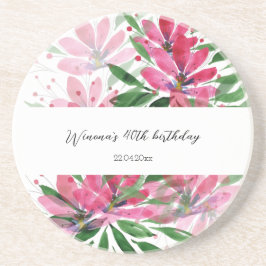 Originele Kunst Waterverf Monogram Bloemen Bloei Zandsteen Onderzetter