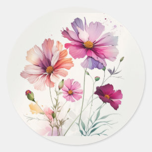 Originele Kunst Waterverf Tuin Bloem Cosmos Ronde Sticker
