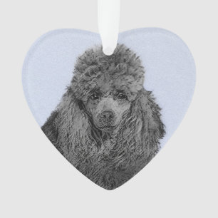 Originele Kunst Zwart Geverfd Miniatuur Toy Poodle Ornament