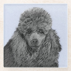 Originele Kunst Zwart Miniatuur Speelgoed Poodle S Glazen Onderzetter
