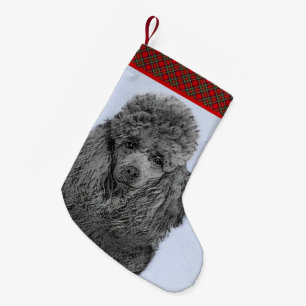 Originele Kunst Zwart Miniatuur Speelgoed Poodle S Kleine Kerstsok