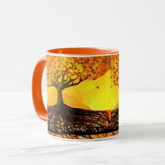 Originele kunstwortels werken met diep Oranje geel Mok (Voorkant links)