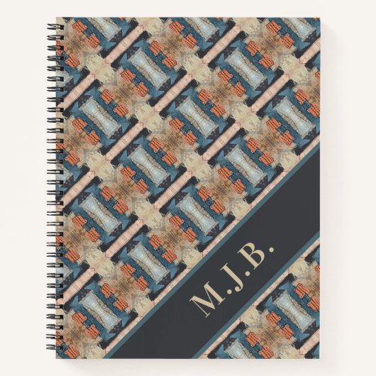 Originele Mixed Media Patroon Monogram QR Code Notitieboek (Voorkant)