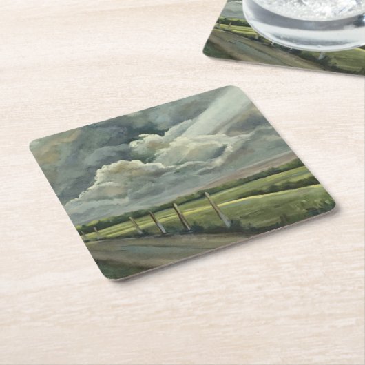 Originele olie Schilderen van wolken, zon, veld en Kartonnen Onderzetters (Schuin)