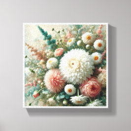 ORIGINELE OLIEVERF ABSTRACTE GROENE BLOEMEN CANVAS AFDRUK