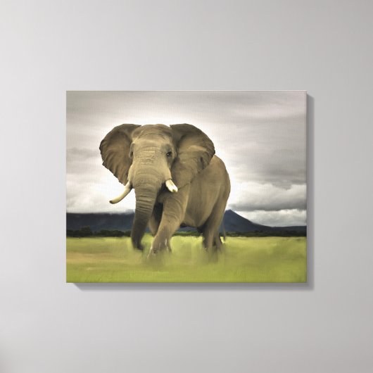 Originele olifant in lang gras canvas afdruk (Voorkant)