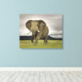 Originele olifant in lang gras canvas afdruk (Insitu (Houten vloer))