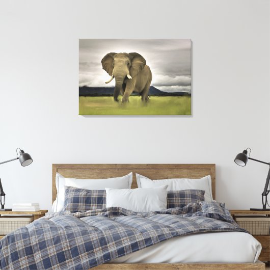 Originele olifant in lang gras canvas afdruk (Insitu (Slaapkamer))