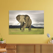 Originele olifant in lang gras canvas afdruk (Insitu (Woonkamer))