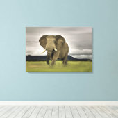 Originele olifant in lang gras canvas afdruk (Insitu (Houten vloer))