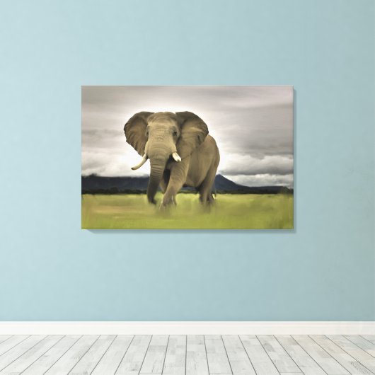 Originele olifant in lang gras canvas afdruk (Insitu (Houten vloer))