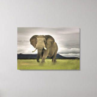 Originele olifant in lang gras canvas afdruk