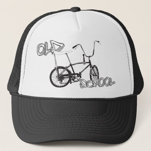 Originele oude schoolfiets en graffiti trucker pet (Voorkant)