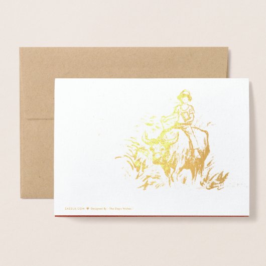 Originele Ox Kid-schildering Lunar 2021 Luxe GC3 Folie Kaarten (Met envelop)