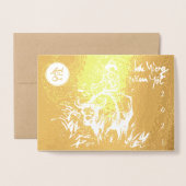 Originele Ox Kid-schildering Lunar 2021 Luxe GC3 Folie Kaarten (Voorkant met envelop)